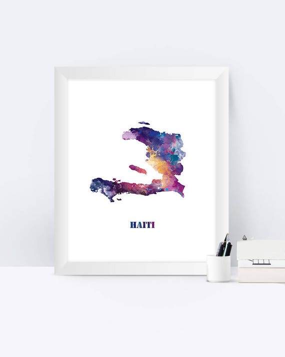 Haiti Carte Haiti Aquarelle Carte Port Au Prince Haiti Affiche Etsy