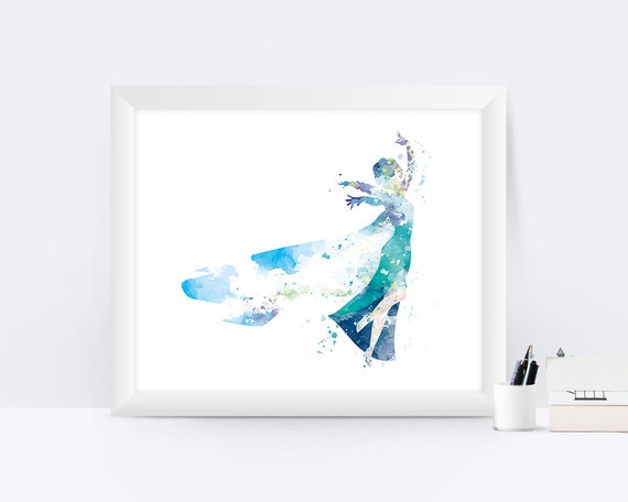 Elsa Princess Art Print Watercolor Frozen Wall Art Frozen Elsa Disney Frozen Wall Decor Gift Disney Princess Poster Girl Room Nursery Decor