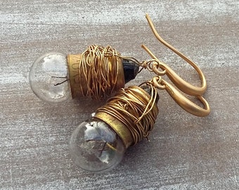 Steampunk earrings bronze gold "Little Bulbs"