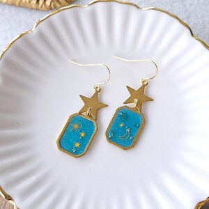 Ready to ship - Earrings gold "Summer Night Sky" blue turquoise