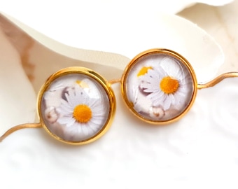 Stud earrings gold plated "Daisy Field" white yellow gold