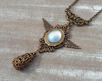 Necklace bronze "wings of heaven" light blue sapphire vintage
