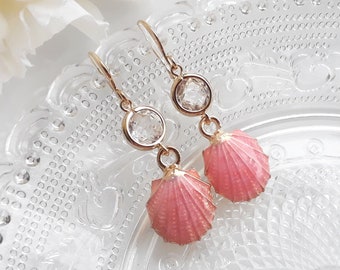 Earrings gold plated "Cockle Beach II" pink coral salmon pink gold crystal clear