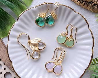 Auswahl: Ohrhänger Ohrringe vergoldet "Frühlingsgrün" opal grün hellgrün weiß klar kristall smaragdgrün erinite aqua aquamarin