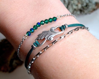 Armband Set versilbert silber "Der Zauber des Waldes" grün emerald waldgrün smaragd smaragdgrün