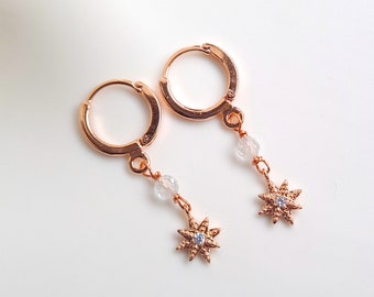 Ready to ship - Earrings rose gold plated "Little Stars" white crystal topaz