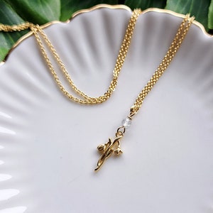 Ready to ship - Necklace gold plated "Snowdrops" white clear