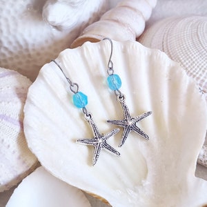 Ready to ship: Earrings silver &quot; Starfish Beach &quot; light blue milky pastel