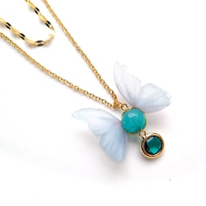 Dubbele rij ketting verguld &quot;Wings of a Butterfly&quot; groen zeegroen lichtblauw turquoise