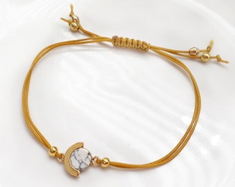 Macrame bracelet gold plated "marble gold" gold white mustard mustard yellow honey