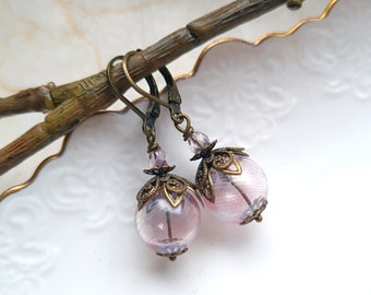 Earrings bronze "Almond Blossom Wind" pink light pink pastel pink