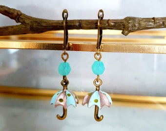 Boucles d'oreilles bronze "Candy Rain" turquoise rose bleu clair pastel