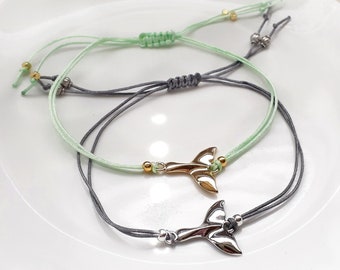 Ready to ship - Macrame bracelet gold plated silver plated "Lucky Whale" light green gray dark gray