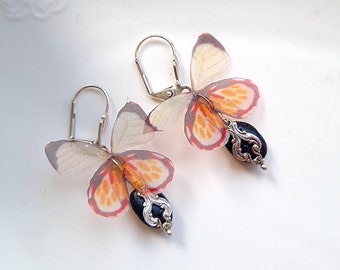 Prêt à expédier - Boucles d'oreilles argent "Ailes de papillon" noir jaune orange