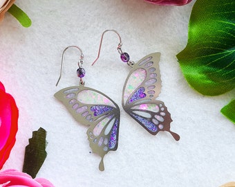 Ohrringe versilbert " Butterfly Wings " lila violett pink rosa glitter