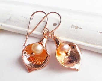 Earrings rose gold plated "Calla en Apricot" apricot