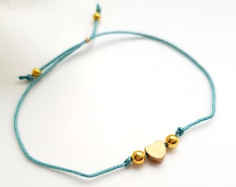 Macrame bracelet gold plated "Heart of gold" turquoise sea green petrol blue green teal