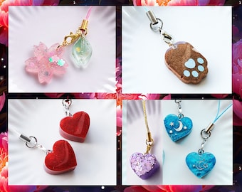 Auswahl: verschiedene Anhänger " Lovely " - Sakura | Herz | Pfote - Nylonband für Handy Smartphone Taschen Mäppchen