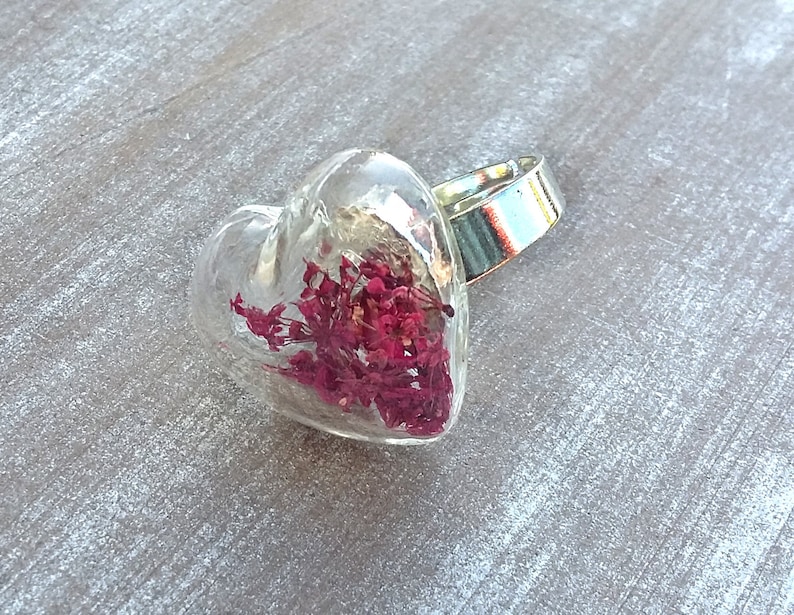 Ring silver plated Flowerheart dark pink fuchsia