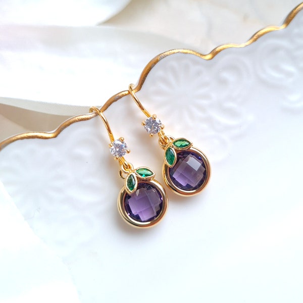 Ready to ship - Earrings gold plated "Little Blueberries" violet purple green