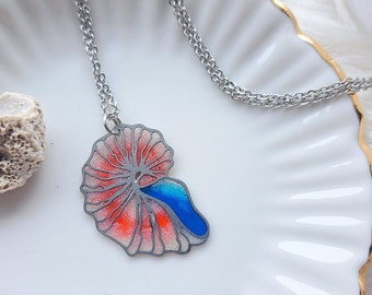 Pronto per la spedizione - Collana in argento "Nautilus" blu rosso bianco perla bianco - pendente in acciaio inossidabile