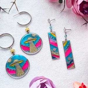 Ready to ship - Selection: Earrings silver &quot;Invasion from Outa Space&quot; turquoise pink gold petrol