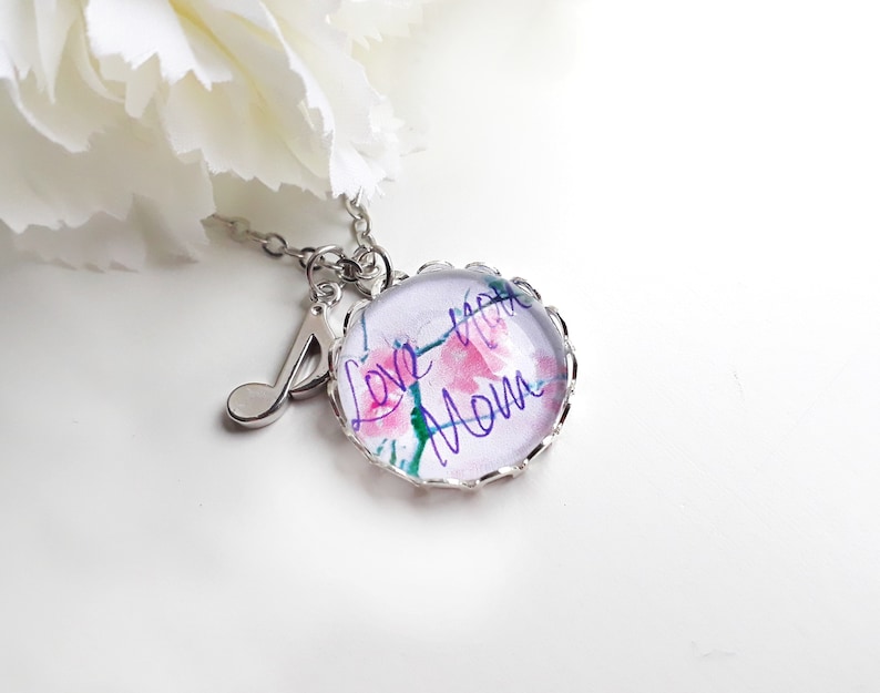 Cabochon necklace silver /' Love you Mom /' pink pink silver plates Mother/'s Day