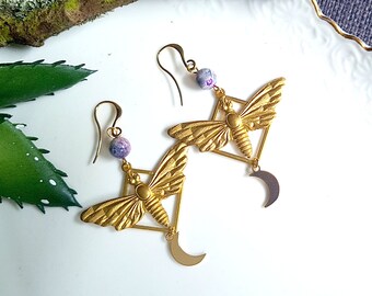 Ready to ship - Ohrhänger gold "Moths of New Moon" lila violett flieder