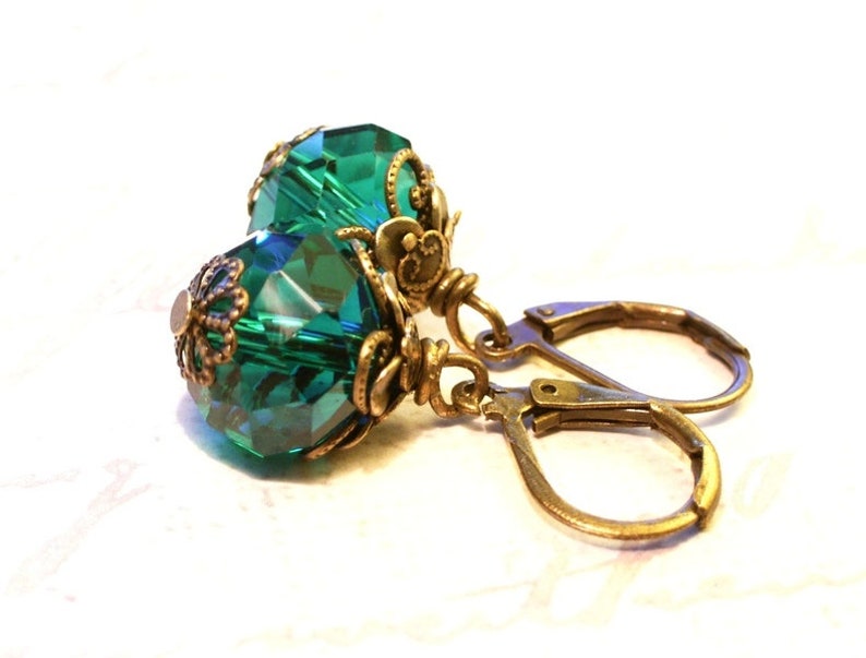 Earrings bronze Holde Maid emerald turquoise emerald green image 3