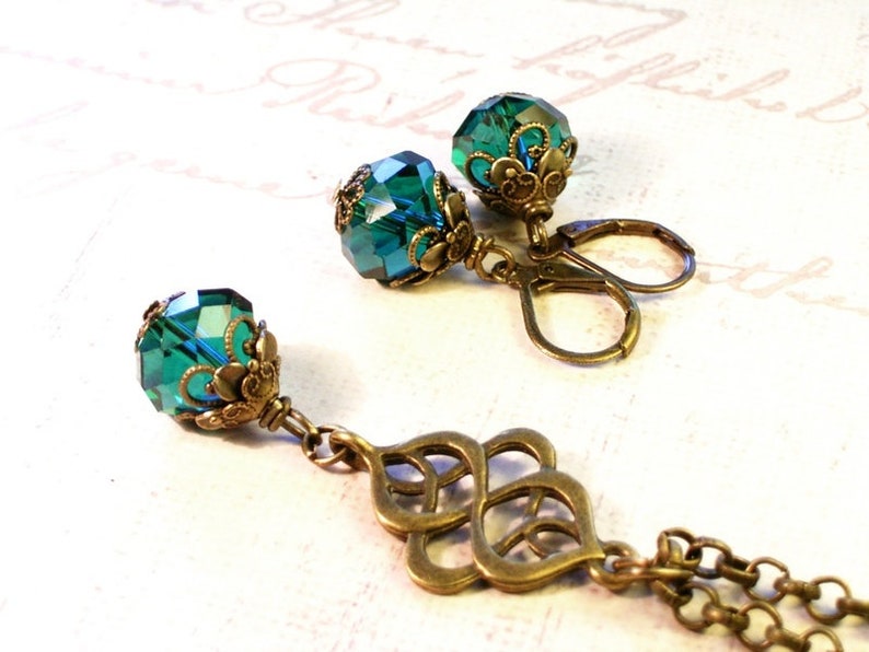 Earrings bronze Holde Maid emerald turquoise emerald green image 4