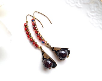 Ready to ship- Earrings bronze "Wilder Wein" garnet red dark red burgundy wine red