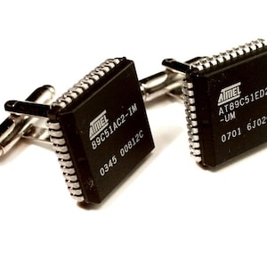 Silver cufflinks "Microcontroller Atmel" black silver