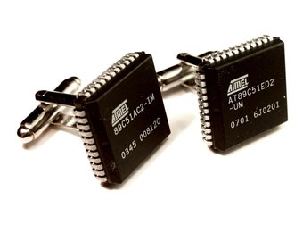 Silver cufflinks "Microcontroller Atmel" black silver