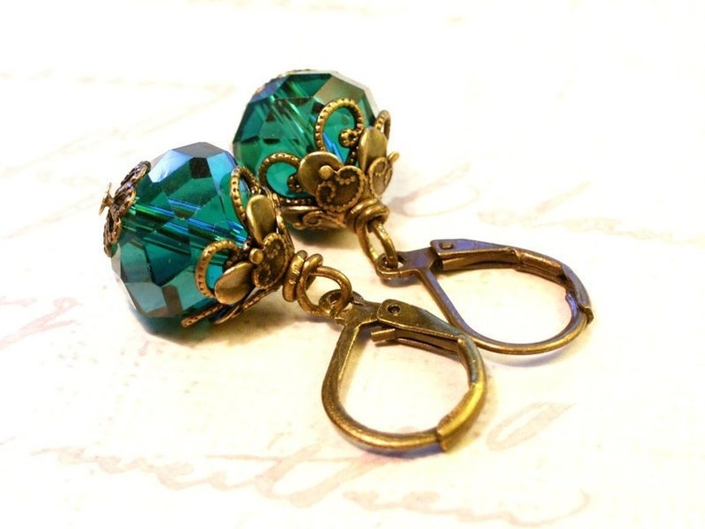 Earrings bronze Holde Maid emerald turquoise emerald green image 1