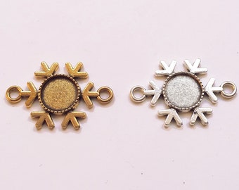 9x snowflake connectors gold, cabochon settings for 12 mm cabochons