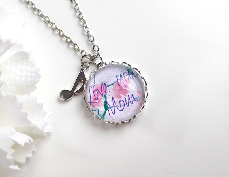 Cabochon necklace silver /' Love you Mom /' pink pink silver plates Mother/'s Day