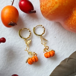 Earrings gold plated &quot; Enchanted Pumpkins &quot; orange rust red gold