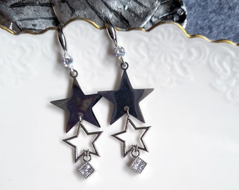 Ready to ship - earrings silver plated "Star Princess" white crystal clear
