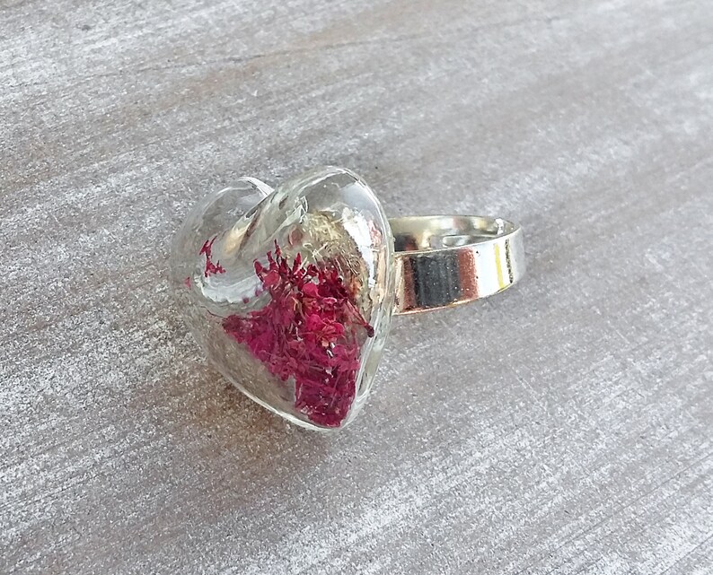 Ring silver plated Flowerheart dark pink fuchsia