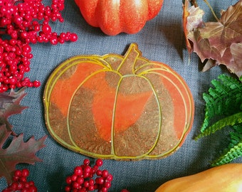 Ready to ship: Resin Tablett Untersetzer Dekoobjekt " Halloween Pumpins " orange weiß gold