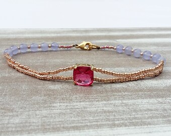 Perlen-Armband vergoldet "Japanische Seerose" pink rosé flieder