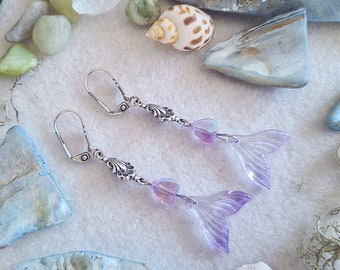 Silver plated earrings "Mermaid Lagoon" purple violet lilac