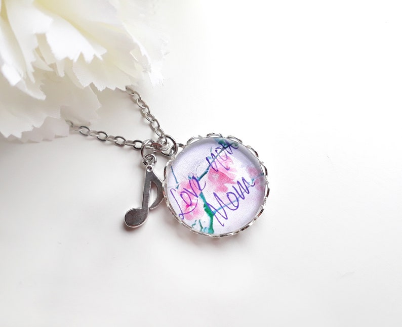 Cabochon necklace silver /' Love you Mom /' pink pink silver plates Mother/'s Day