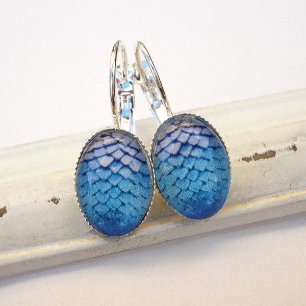 Earrings silver "dragon egg" ice blue turquoise blue