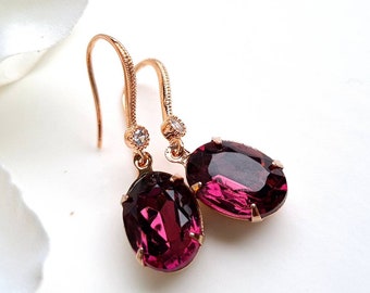 Earrings rose gold plated "Tender Spring" amethyst plum purple aubergine