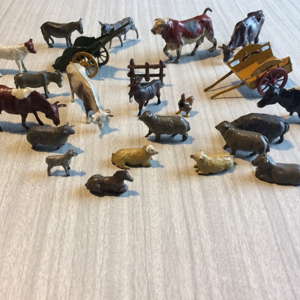 Collection of Lead Farm Animals and Carts