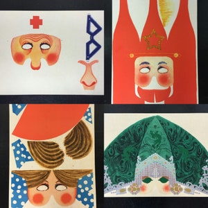 Cartazes de máscaras de fantasia de papel soviético dos anos 60