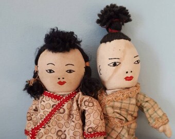 Vintage Chinese Cloth Dolls Boy Girl
