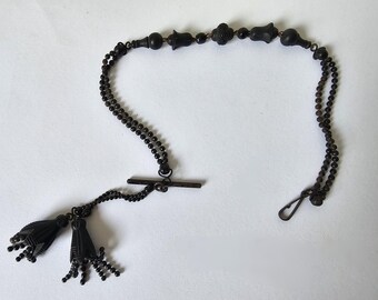 Collier Vintage Années 30 En Jais Noir Et Métal - Très Bon état - Bijou Ancien