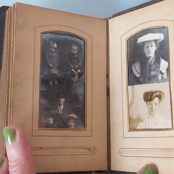 Antique Leather Photograph Album with Stamp Photographs